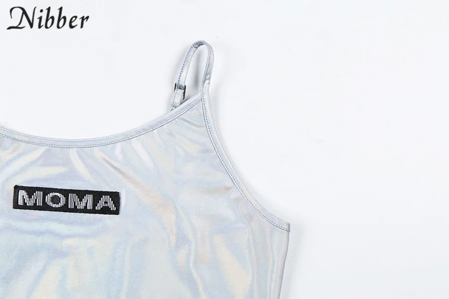 Nibber весенние модные блестящие серебряные укороченные топы camisole женские новые футболки с короткими рукавами женские повседневные Клубные праздничные безрукавки