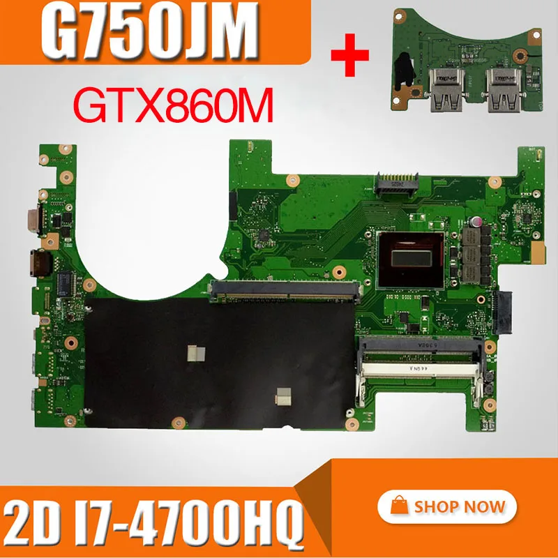cheap G750JS G750JM Laptop motherboar For ASUS ROG G750J G750JM mianboard I7 4700 4710 CPU Support GTX860M 2GB VGA