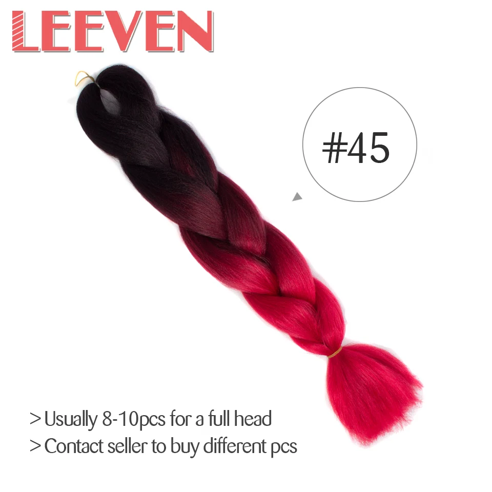 Leeven Jumbo косички Омбре крючком косички волосы синтетические косички волос 24 ''волокно бордовый черный розовый крючком Расширение волос - Цвет: #60