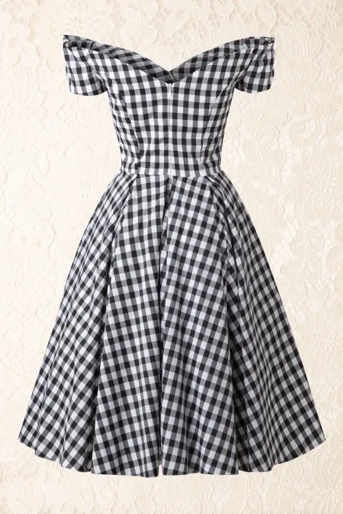 40-vintage 50 s Одри Хепберн Милая декольте качели fatale платье в черно-белую клеточку плюс Размер рокабилли платья в стиле Пинап
