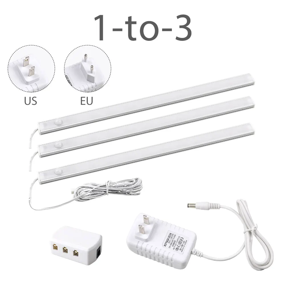 12V LED Under Cabinet Light Strip Bar Aluminnum Motion Sensor Lamp Strip Kitchen Wardrobe Cabinet Lighting 6W/8W/10W Night Light - Цвет: 1 to 3