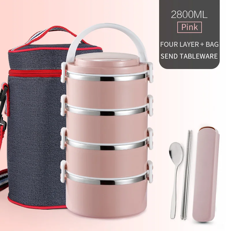 4 Layer Pink Set WORTHBUY, японская детская термо-Ланч-бокс, 304, нержавеющая сталь, бенто, Ланч-бокс для детей, школы, герметичные пищевые контейнеры - Цвет: 4 Layer Pink Set