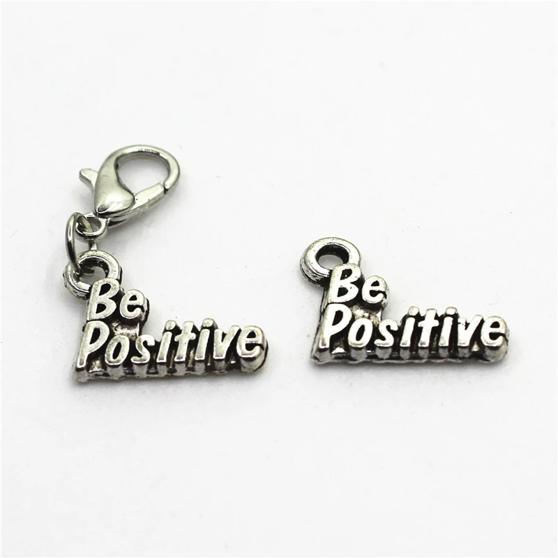 

2018 New Arrive 10pcs Be Positive Dangle Charm Lobster Clasp Charms Diy Jewelry Accessory For Bracelets Floating Hanging Charms