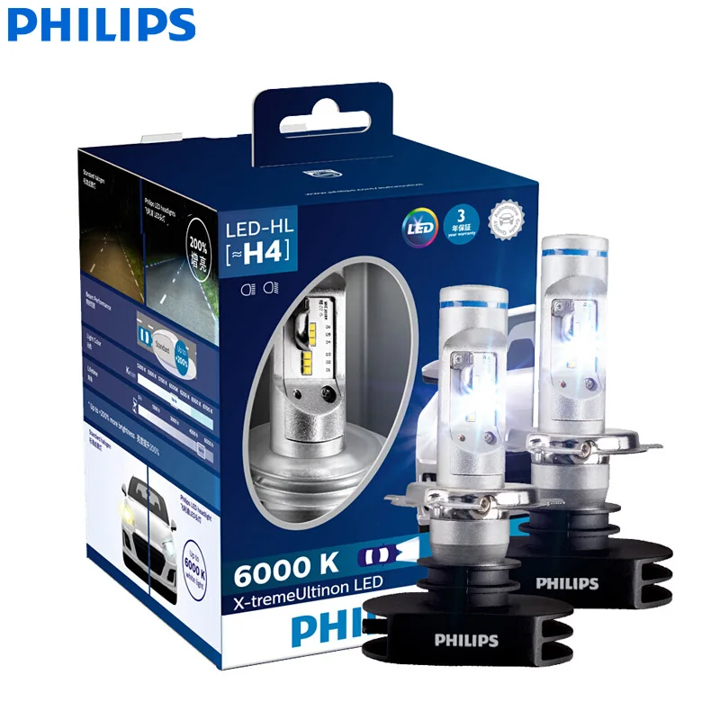 Philips X-treme Ultinon светодиодный H4 9003 HB2 12V 12953BWX2 6000K яркий Автомобильный светодиодный фонарь Авто HL луч+ 200% более яркий(двойная упаковка