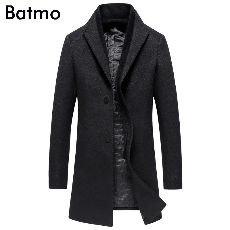 BATMO Новое поступление зимнее высококачественное шерстяное умное повседневное толстое черное пальто-Тренч для мужчин, мужские длинные куртки, большие размеры 99850