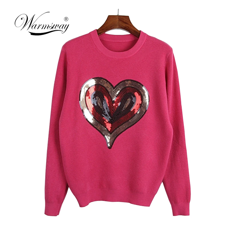 

2019 Streetwear Women's Winter Sweaters Casual Long Sleeve Love Heart Sequined Pullover Autumn Warm Sweater Women C-305