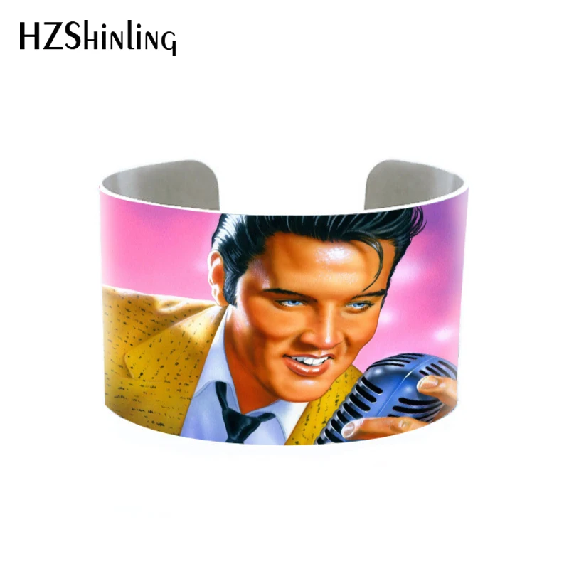 Мода Elvis Пресли браслет Adujustable манжеты ручной работы ювелирные украшения с принтом широкий рок звезда манжеты Серебро Браслеты Подарочный веер - Окраска металла: 2
