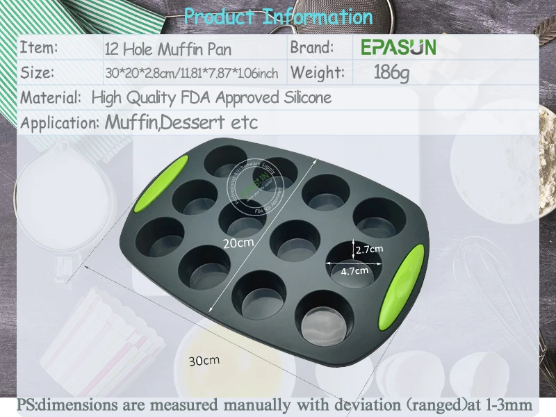 EPASUN 12 отверстий, силиконовая форма для торта, форма для кексов, форма для выпечки, форма для кексов, хлебная выпечка, форма для выпечки, форма для выпечки, инструмент для выпечки