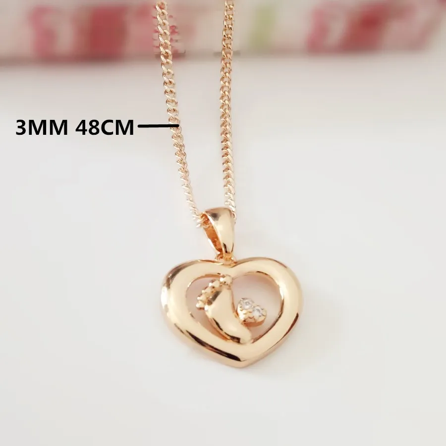 with 3mm 48cm chain Модные подвески трендовая подвеска с кубическим Цирконом для женщин и мужчин ювелирные изделия 585 розовое золото цвет форма ног кулон ожерелья - Окраска металла: with 3mm 48cm chain