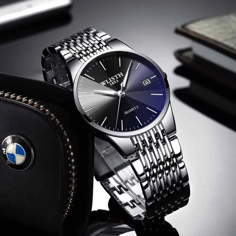 Couple Watch Luxury Waterproof Stainless Steel Watch Men Business Quartz Wristwatches Lovers Watches Free Shipping Sale