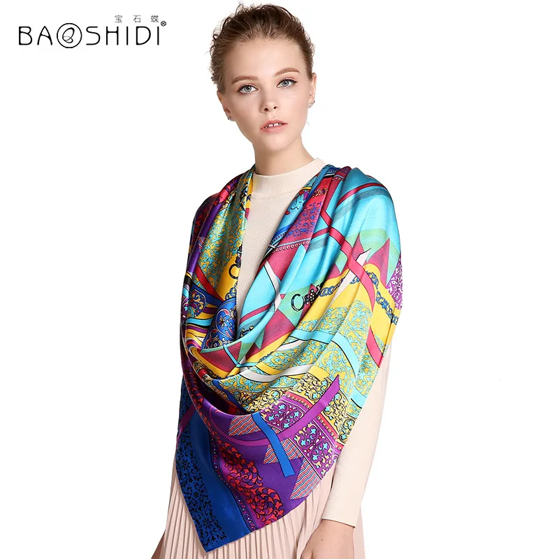 [BAOSHIDI] шелк модный шарф, 16 момме толстый, бесконечность 135*135 см шарфы женские, элегантные брендовые шарфы, Дамская шаль, Новое поступление - Цвет: 1021160453