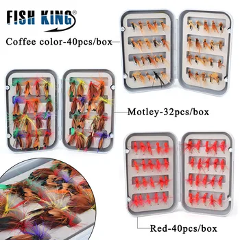 

FISH KING Fly Fishing Lure 3 styles Flies Trout Lures Dry/Wet Flies Nymphs Artificial Bait with Waterproof Pesca Box