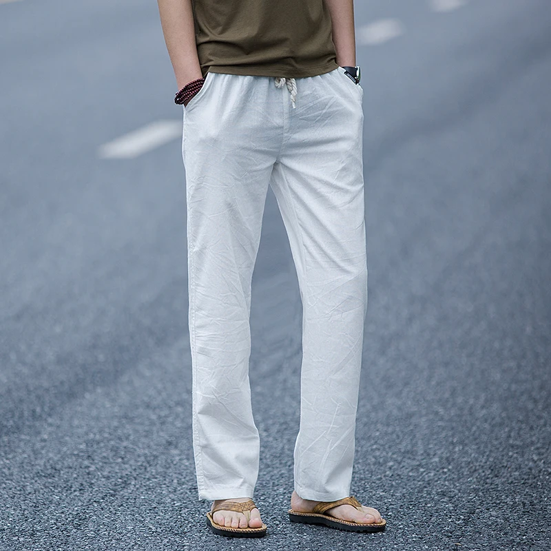 Высокое качество, летние хлопковые льняные повседневные штаны для мужчин, одноцветные тонкие дышащие спортивные штаны для бега, большие размеры, M-5XL прямые брюки
