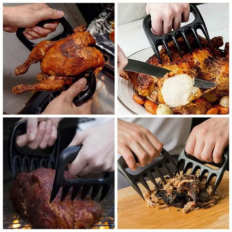 1pcs Stainless Steel Wooden Pull Pork BBQ Barbecue Meat Claws Paws Shredder Fork 