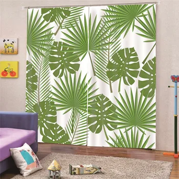 

3D Digital Print Green leaves Modern Pattern Printed Blackout Curtains for Living Room Rainforest bedroom Window Drape Apr8