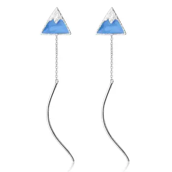

New Blue Glaze Mount Fuji Ear Line Triangle Wave Earrings For Women 925 Sterling Silver Pendientes Jewelry Girl's Brincos SAE36