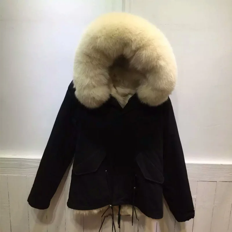 Parka Épais L'intérieur Survêtement Réel Hiver Renard Noir De Beige Fourrure M À Veste Nouveau Manteaux Style Chaud Femmes aqAnSTvHx