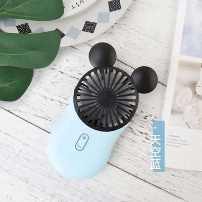 Cartoon Usb Pocket Mini Hold Charge Small Fans With One Portable Bring Led Lamp Ultrathin Will Wind Power - Color: Mickey Sky Blue