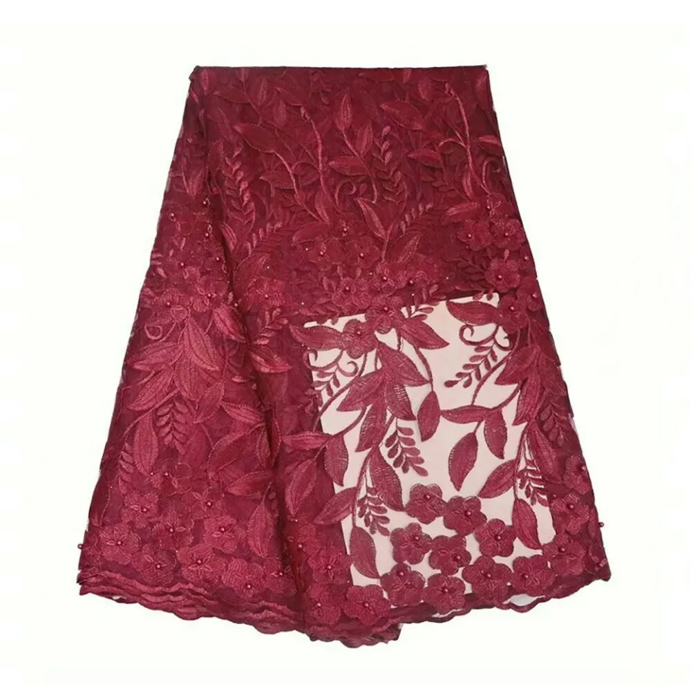 

Red beaded tulle cord lace fabric 2018 high quality african lace fabrics for wedding dresses nigerian lace fabric HJ656-1