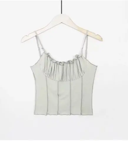 Мило Ruched Cami Top Лето Для женщин хлопковый топик короткий топ сексуальный Спагетти майка на бретельках - Цвет: Серебристый