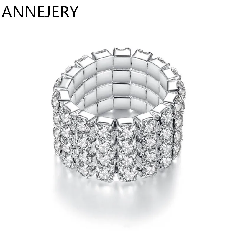

5 pcs/lot High Quality Promotion Sparking Multi-row Silver Elastic Full Crystal Rhinestone Rings For Women Wholesale R113
