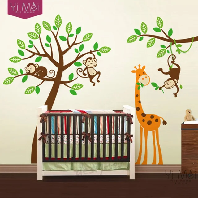 Cartoon Tree Wallpaper Decals Zoo Monkey Giraffe Wall Sticker Cartoon Tree Wallpaper Decals Zoo Monkey Giraffe Wall Sticker Nursery Kids Baby Room Bedroom Play