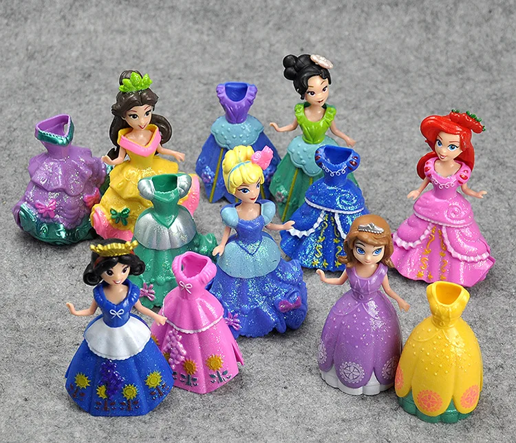 Disney мультфильм принцесса Игрушечные лошадки 12 шт./лот 8-10 см Эльза Белоснежка София ПВХ фигурку кукла с изменяемой платье Дети Игрушечные