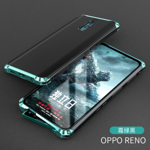 Reno Black Green Топ-Класс прикрепляющийся к противоударный защитный чехол для OPPO Рено металлическая рамка оболочка PC задняя крышка Алюминий сплав бампер OPPO Рено 10 Текстурированный чехол Крышка - Цвет: Reno Black Green