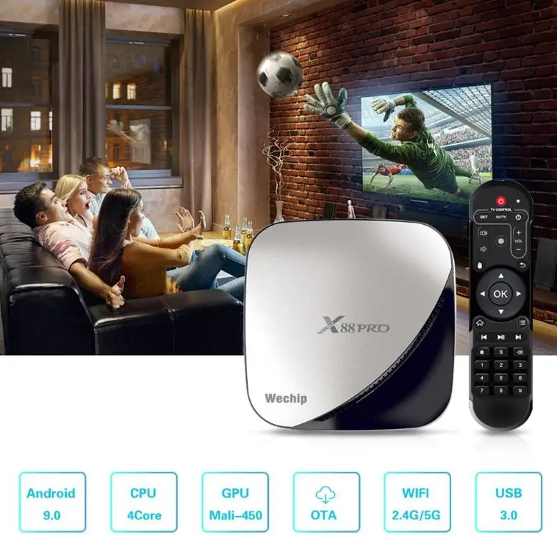 X88 PRO компьютерной приставки к телевизору RK3318 двухдиапазонный Wi-Fi 4 K HD ТВ-приставка Android 9,0 4 Гб+ 32 ГБ Декодер каналов кабельного телевидения компьютерной приставки к телевизору серебро