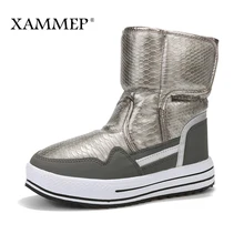 Женская зимняя обувь; большие размеры; Брендовая женская обувь из плюша и шерсти; высококачественные женские зимние ботинки; ботинки до середины икры