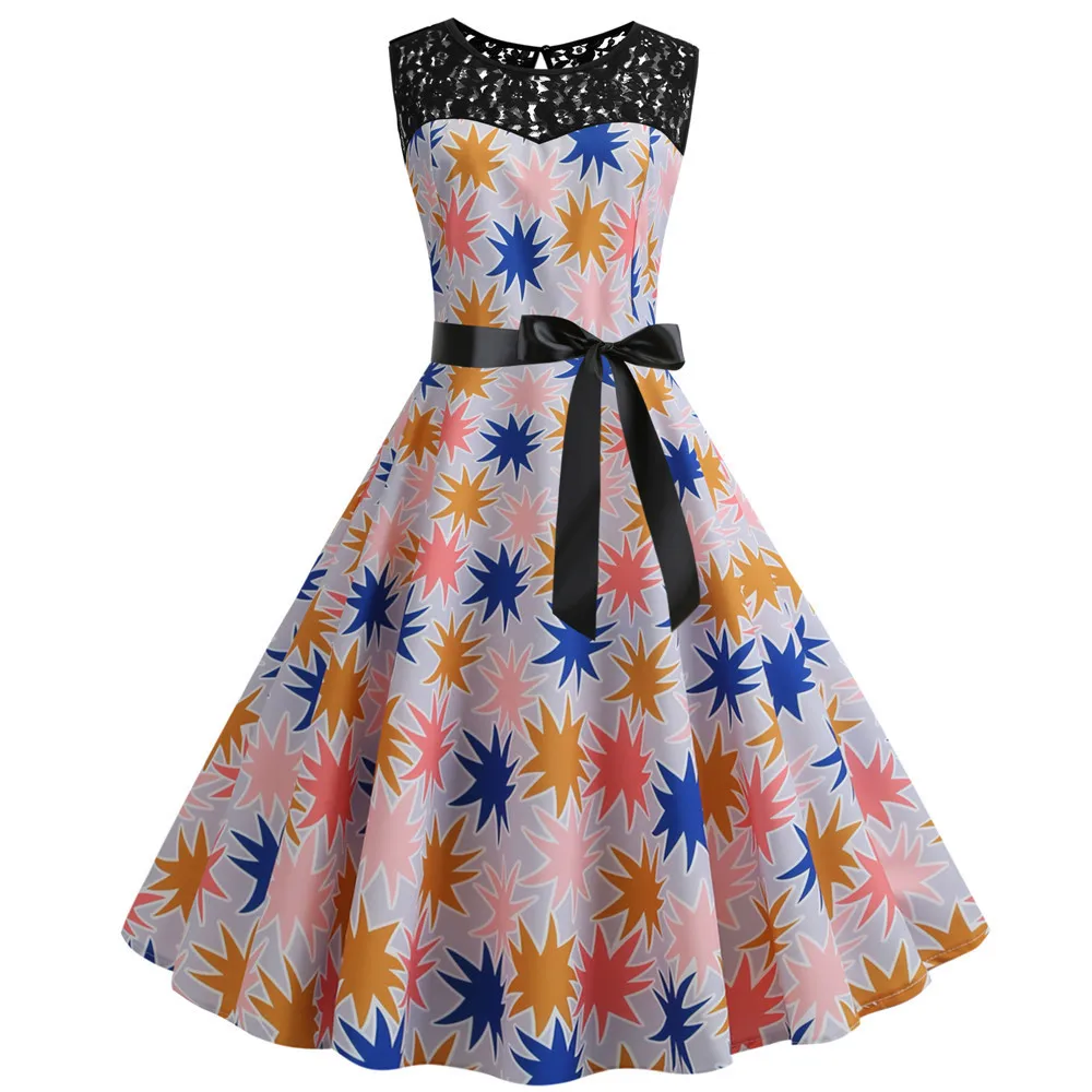 BacklakeGirls Printing Flower Satin Cocktail Dresses Sleeveless Cocktail Dress Colorful Knee Length With Sashes