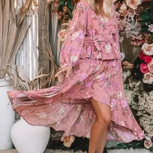 Богемное длинные юбки с цветочным принтом оборками Boho юбки империи талии нерегулярные юбка Для женщин пикантные ретро-шик хлопковые юбки