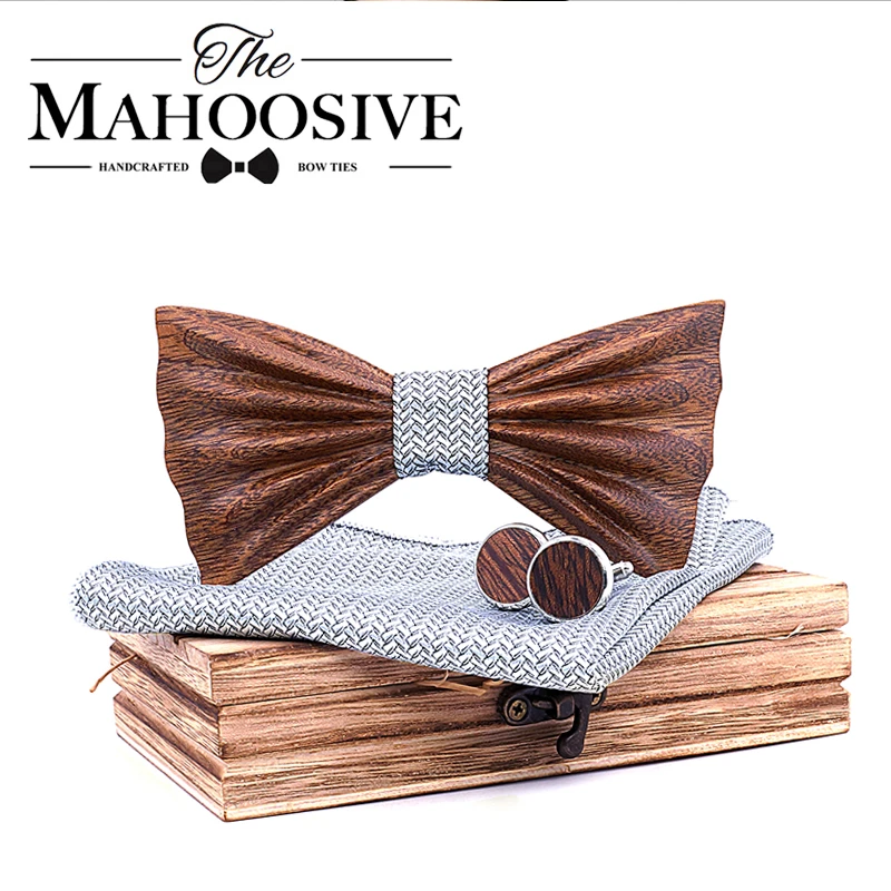 FENGJI 3D Wooded Mens Original Wood Color Bowtie,Adjustable Wedding Party Bow tie 
