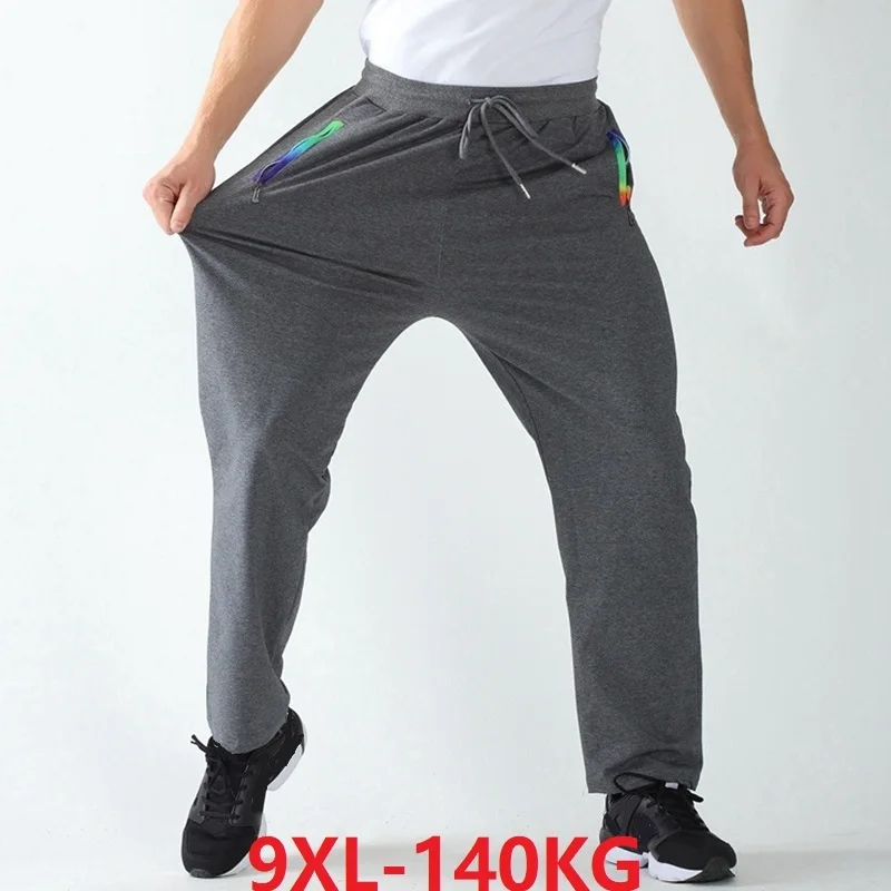 6XL 7XL летние мужские спортивные штаны размера плюс большие 8XL 9XL мужские спортивные штаны черные эластичные брюки с эластичной резинкой на талии простые прямые брюки
