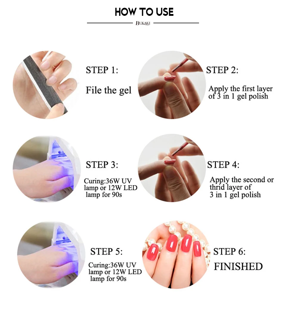 BUKAKI 5 PCS One Step Gel Nail Polish 3 In 1 Lamp For Gel Manicure Kits Gel Vanish Soak Off UV Nail Gel Art Tools