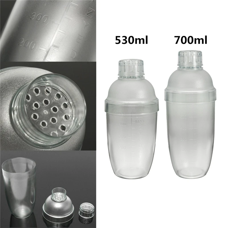 

Simple 530ml/700ml Transparent Good Grips Plastic No Rust Milk Tea Cocktail Shaker Mixing Cup Drink Mixer Bar Bartending Tool