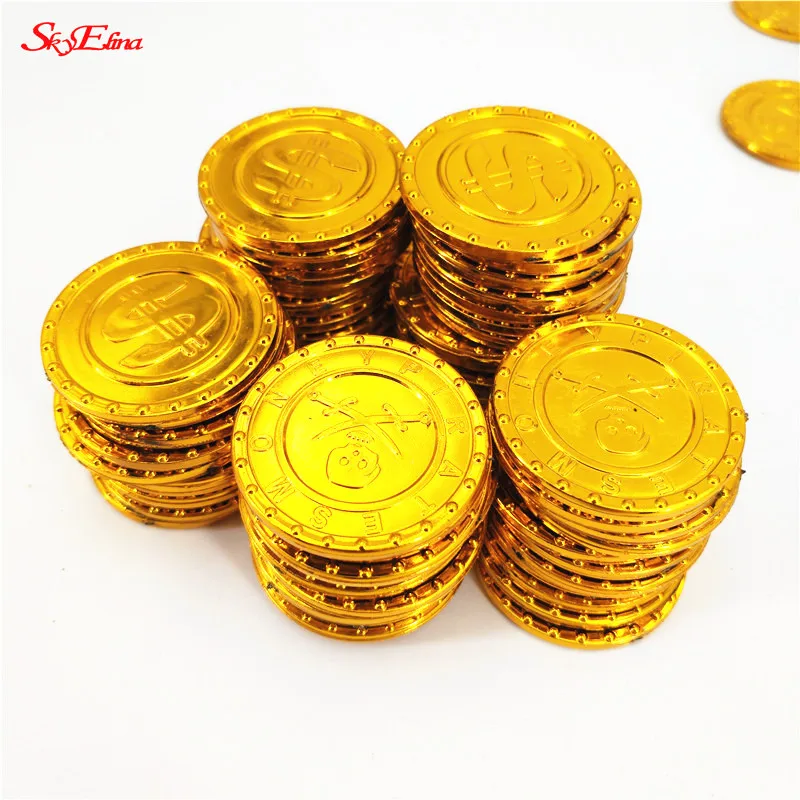 50pcs 50& 100 шт Пластиковые Золотые монеты сокровища в виде монет капитан пират вечерние сувениры ролевые сокровища грудь дети партии поставки монеты 6Z - Цвет: 50pcs