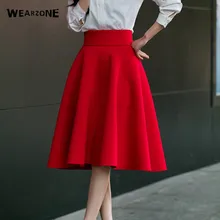 High Waist Pleat Elegant Skirt Green Black White Knee-Length Flared Skirts Fashion Women Faldas Saia 5XL Plus Size Ladies Jupe