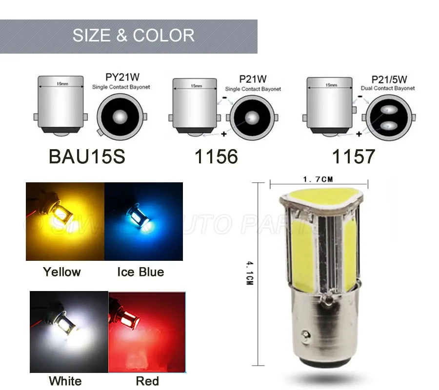 1156 светодиодный Ba15S P21W 1157 BAY15D Bau15s танкетке 4 Свет автомобиля Cob Белый тормоз