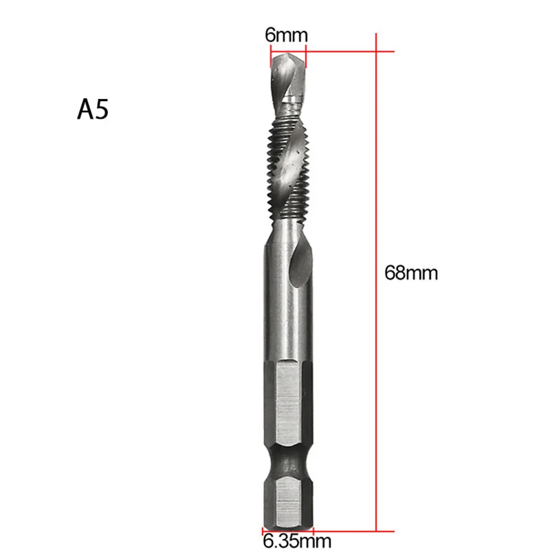1/4 ''Hex HSS высокая Скорость Сталь нить спиральный винт M3 M4 M5 M6 M8 M10 метрики Комбинированный кран сверло коснитесь 6 шт./компл - Цвет: m6