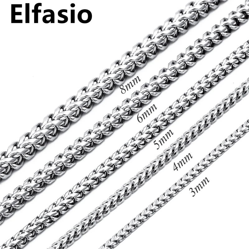 Square Wheat Braided 3/4/5/6/8MM 18"~36" Silver Stainless Steel Chain Necklace