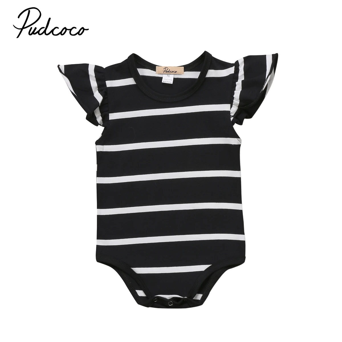 Комбинезон в полоску для маленьких мальчиков и девочек; одежда для малышей с оборками; одежда для детей 0-18 месяцев - Цвет: Черный