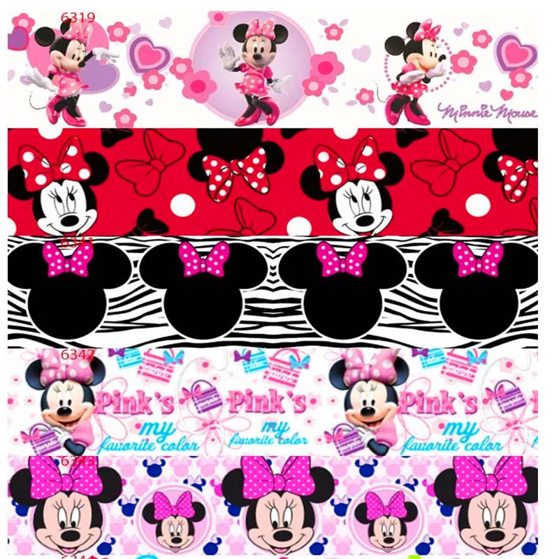

25 38 50 75mm width 100% Polyester minnie mickey Printed Grosgrain Ribbon cartoon Ribbons MK01