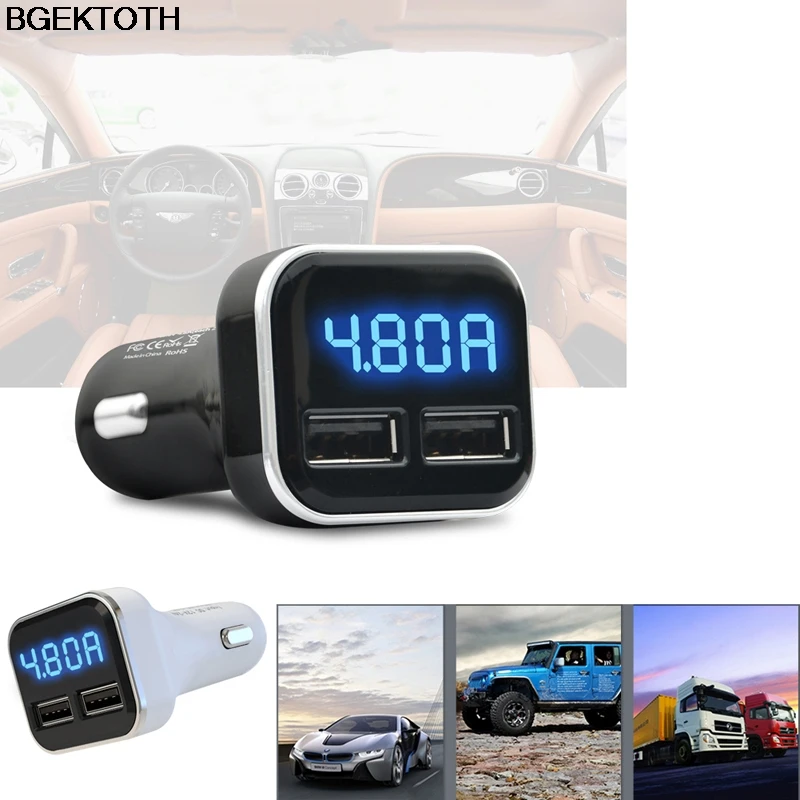 Bgektoth Dual USB Автомобильное Зарядное устройство 4.8a адаптер Led Дисплей быстрой зарядки для iPhone для Samsung c45