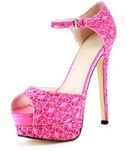 

FGHGF super high heel peach-red fashion women's shoes sexy peep-toe heels 16 cm super high heel fashion ankle strap.