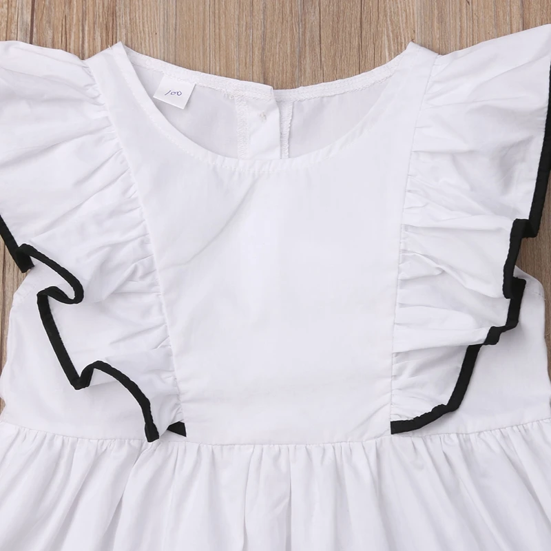 Модное платье для маленьких девочек летнее Повседневное платье с оборками и короткими рукавами Пляжная белая пляжная юбка детская одежда