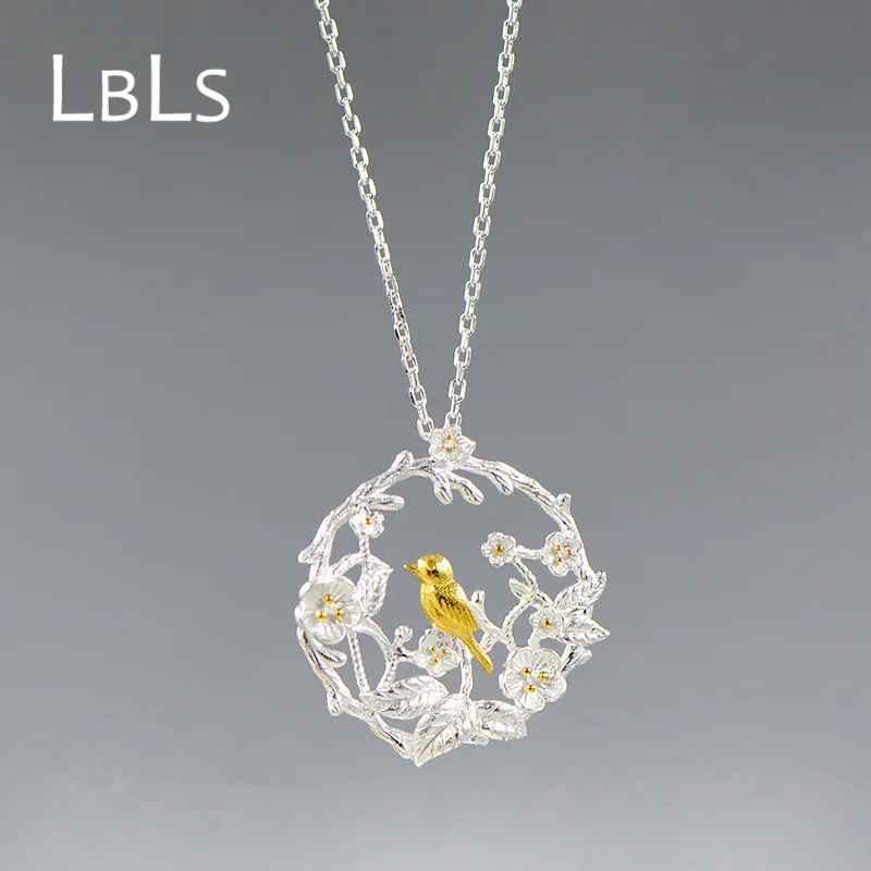 

LBLS Handmade Genuine Silver Necklace 925 Women Pendants & Necklaces Bird Branches Women's Jewelry Silver Necklace Initial