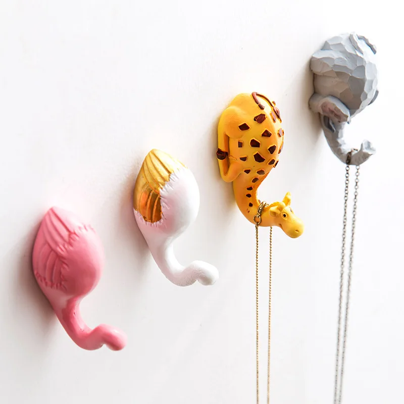 Cute Cartoon Resin 3D Wall Key Hook Creative Animal Shaped Door Hooks