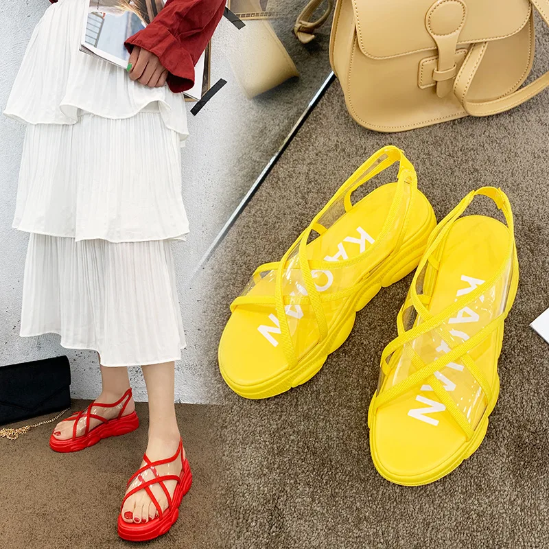 2019 Jelly Shoes Female Sandalias Plataformas Yellow Sandale Peep Toe Chunky Sandals for Women Femme Platform Sandalia Feminina
