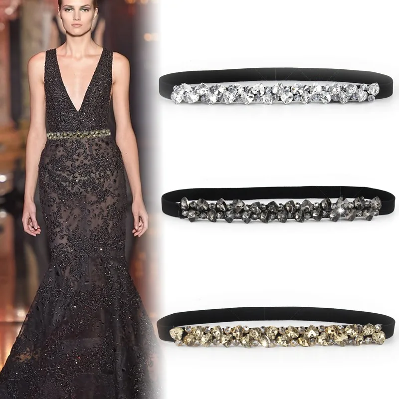 

2019 New Arrival Designer Luxury Crystal Elastic Women Wide Belt with rhinestone Elegant belts for women High Qualit SD242